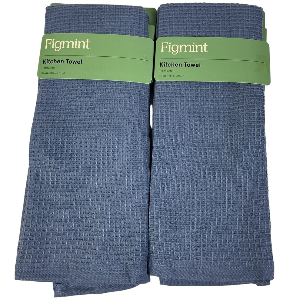 Figmint Kitchen Towels Waffle Weave Blue Set of 2 18x28 100% Cotton